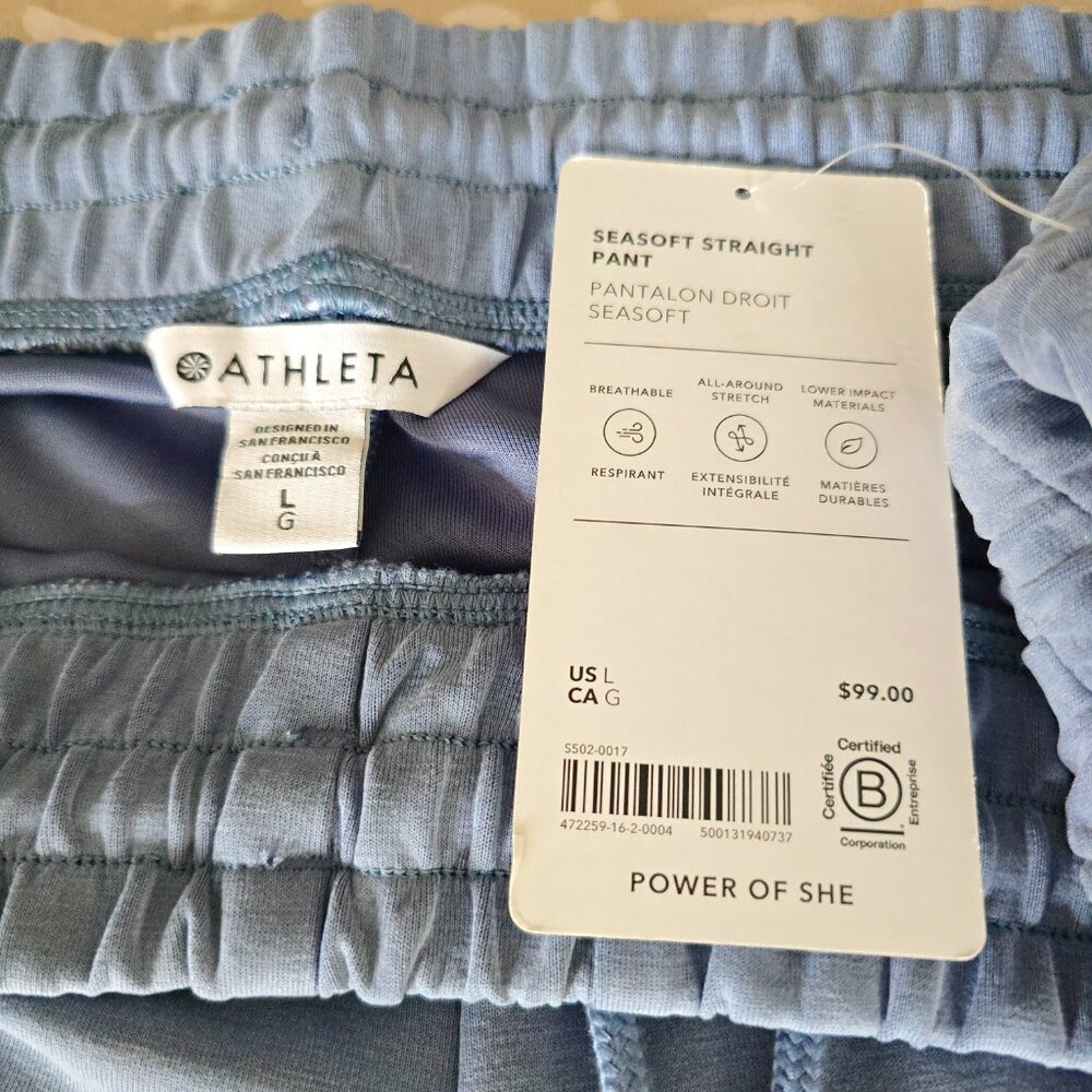 Athleta Seasoft Mid Rise Straight Crop Pant Size:Lg Light Blue Soft Beach Lounge - Picture 9 of 12